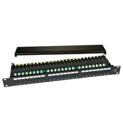 XtendLan Patch panel 19", 24 portů, 1U, krytky RJ-45, UTP Cat6, černý, LSA