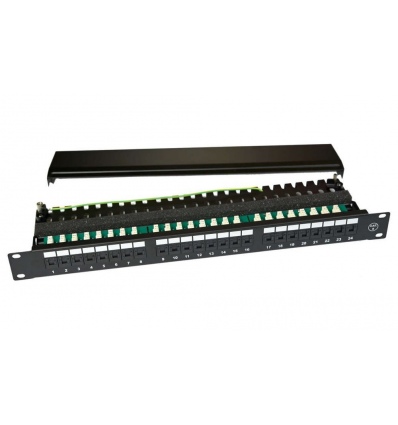 XtendLan Patch panel 19"/1U, 24 portů krytky RJ-45, UTP Cat6, černá barva, LSA