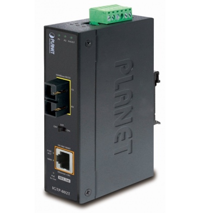 Planet IGTP-802T konvertor RJ45/SC, 1Gbps, PoE injektor 802.3at, -40 až 75 st.C, IP30, ESD 12-48 V DC