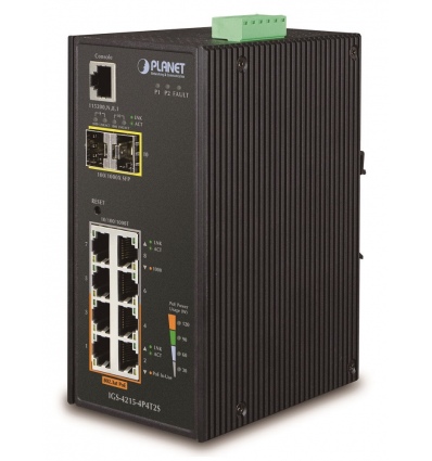 Planet IGS-4215-4P4T2S průmyslový L2 switch, 4x1Gb, 2x1Gb SFP, 4x PoE 802.3at 140W, 48-54VDC, -40~75°C, IP30