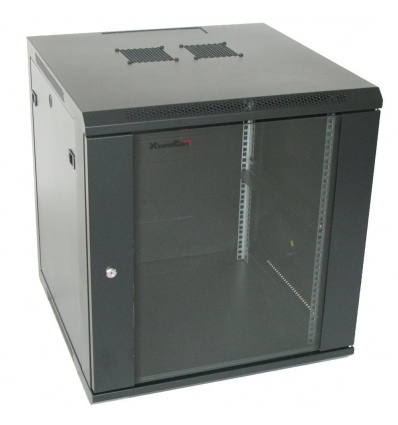 XtendLan 12U/600x600, na zeď, jednodílný, rozložený, skleněné dveře, černý