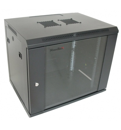 XtendLan 9U/600x450, na zeď, jednodílný, skleněné dveře, černý