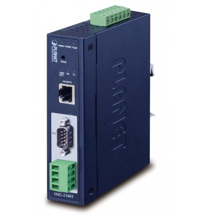 Planet MODBUS průmyslová brána RS-232/422/485 na IP, 1x COM, 100Base-TX, RTU/ACSII, -40až+75°C, 9-48VDC, IP30