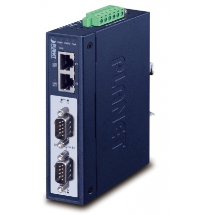 Planet MODBUS průmyslová brána RS-232/422/485 na IP, 2x COM, 100Base-TX, RTU/ACSII, -40až+75°C, 12-48VDC, IP30