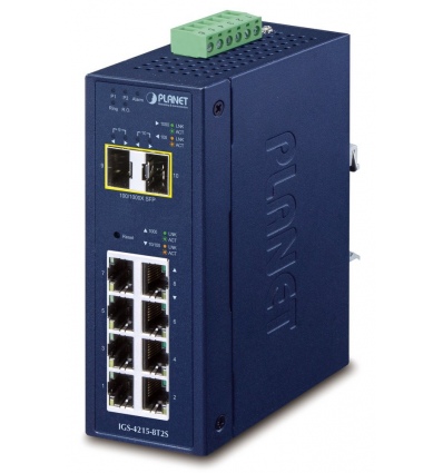 Planet IGS-4215-8T2S průmyslový L2 switch, 8x1Gb, 2x1Gb SFP, dual 9-48VDC, -40~75°C, IP30