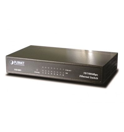 Planet FSD-803 switch 8x10/100Base-TX, 10", kov, desktop, fanless