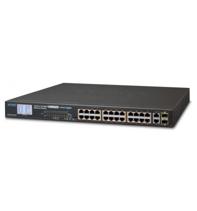 Planet FGSW-2622VHP PoE switch, 24x100Mb + 2x1Gb/SFP, LCD, VLAN, PoE 802.3at 30/300W