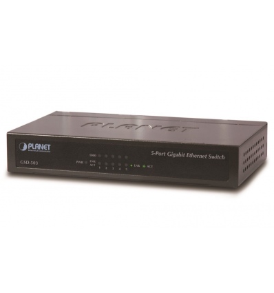 Planet GSD-503 switch 5x 10/100/1000Base-T, EuP, 802.3az, kov, fanless