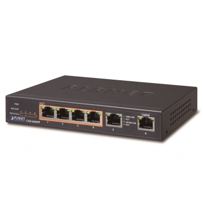 Planet GSD-604HP PoE switch 1Gbps, 6xTP, 4xPoE 802.3at/af 30W/55W, fanless