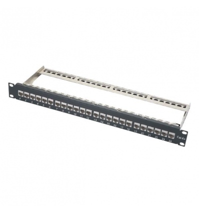 XtendLan Patch panel 19", 24 portů s vyjmutelnými keystone Cat6a, stíněný