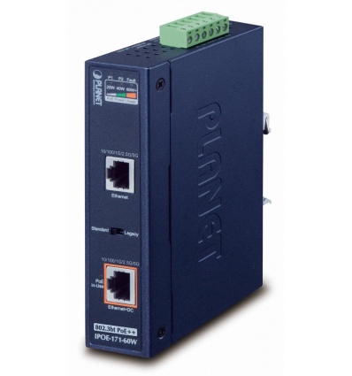 Planet IPOE-171-60W PoE injektor IEEE802.3bt, 60W, DIN, IP30, -40~75°C