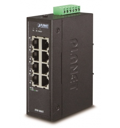Planet ISW-800T, 8x 10/100Base-TX, ESD, DIN, IP30, -40~75°C