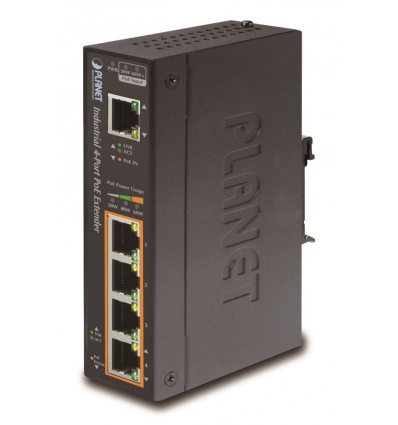 Planet průmyslový PoE/LAN extender, 1xPoE-in, 4xPoE-out 60W, 802.3bt/at/af, Gigabit, IP67, ESD+EFT, -40~75°C