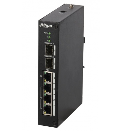 Dahua PoE switch 3x 100Mb + 1x 1Gb + 2x SFP 1Gb, 4x PoE 802.3af/at/Hi-PoE 60W, celkem PoE 96W, DIN