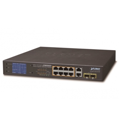 Planet FGSD-1022VHP PoE switch, 8x100, 2x1000-TP/SFP, LCD, VLAN, extend mód 10Mb do 250m, IEEE 802.3at120W