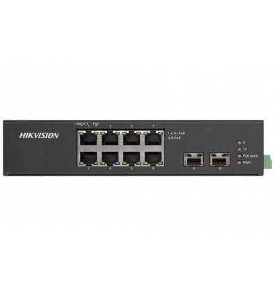Hikvision DS-3T0510HP-E/HS - Průmyslový switch, 8x Gb PoE (2x Hi-PoE) + 2x Gb SFP, 110W, Super PoE
