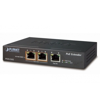 Planet PoE/LAN extender, 1xPoE-in, 2xPoE-out 25W, 802.3at/af, Gigabit