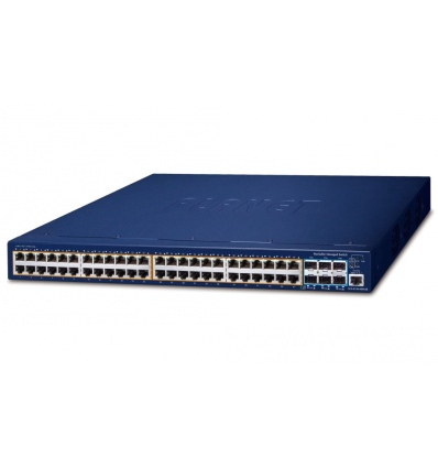 Planet SGS-6310-48P6XR L3 switch, 48x1Gb, 6x10Gb SFP+, 48x PoE 802.3at 740W, HW/IP stack, 2x power-in, VSF/Cluster