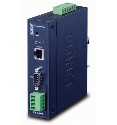 Planet průmyslový konvertor RS-232/422/485 na IP, 1x COM, 1x 100Base-TX, 9-48VDC, -40~+75°C, IP30, SNMP+Telnet