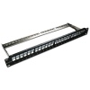 XtendLan Patch panel 19", 24 portů, neosazený, stíněný, černý, ,CAT5e,6,6A,7, vyvazovák