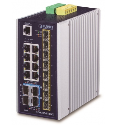 Planet IGS-6325-8T8S4X průmyslový L3 switch, 8x1Gb, 8x2.5Gb SFP + 4x10Gb SFP+, 12-48VDC, -40~75°C, IP30, fanless