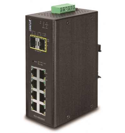 Planet IGS-10020MT průmyslový L3 switch, 8x1Gb, 2x2.5Gb SFP, dual 12-48V DC, -40~75°C, IP30