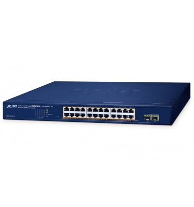 Planet GS-2210-24P2S WEBsmart L2 switch, 24x1Gb, 2x1Gb SFP, 24x PoE 802.3at 260W, QoS