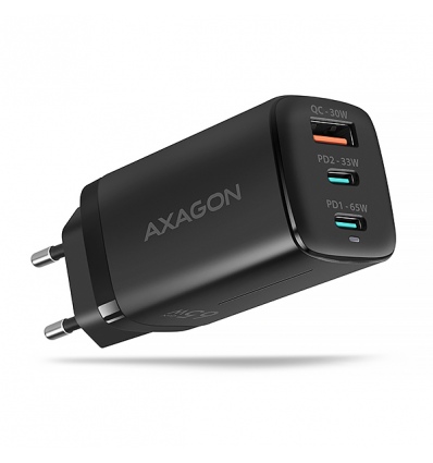 AXAGON ACU-DPQ65, GaN nabíječka do sítě 65W, 3x port (USB-A + dual USB-C), PD3.0/QC4+/PPS/Apple
