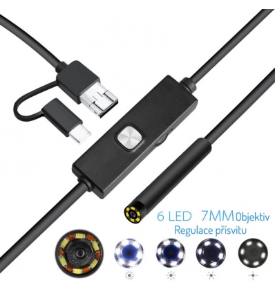 W-Star USB endoskopická kamera průměr 7mm, kabelem 2m a zrcátkem i pro mobil