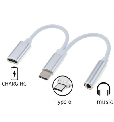 PremiumCord Převodník USB-C na audio konektor jack 3,5mm female + USB typ C konektor pro nabíjení
