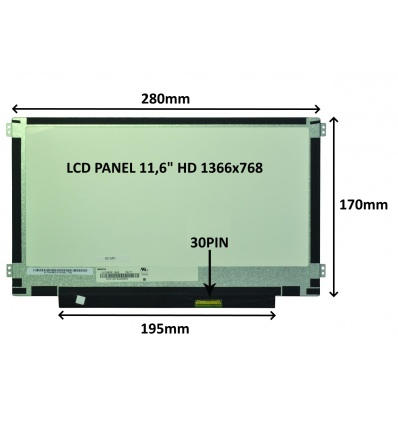 LCD PANEL 11,6" HD 1366x768 30PIN MATNÝ / ÚCHYTY PO STRANÁCH