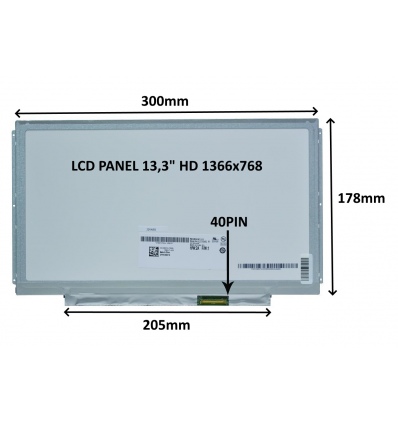 LCD PANEL 13,3" HD 1366x768 40PIN MATNÝ / ÚCHYTY PO STRANÁCH