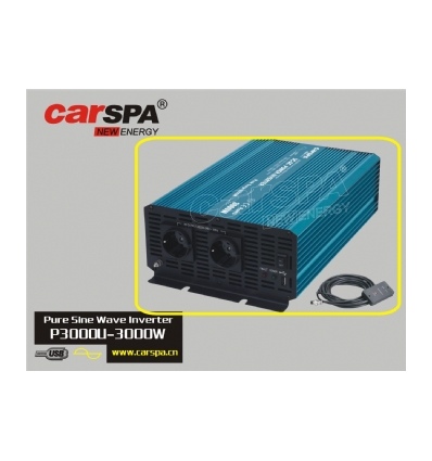 Měnič napětí Carspa P3000U-12 12V/230V+USB 3000W, čistá sinusovka