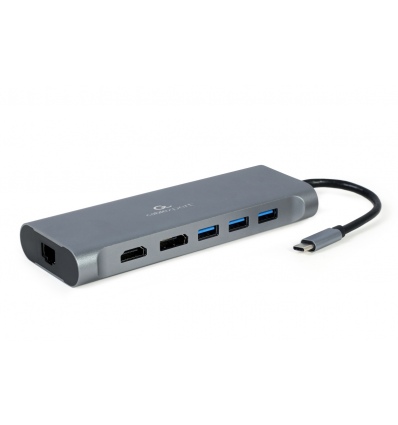 Gembird USB-C 8v1 multiport USB 3.0 + HDMI + DisplayPort + VGA + PD + čtečka karet + LAN + audio