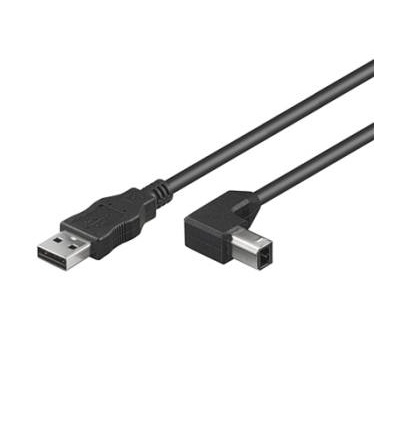 PremiumCord Kabel USB 2.0, A-B, 3m se zahnutým USB-B konektorem 90°