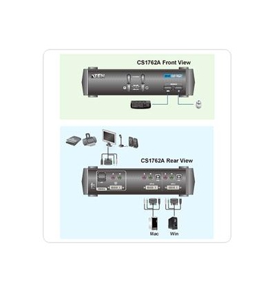 ATEN 2port DVI KVMP USB hub, audio, 1.8m