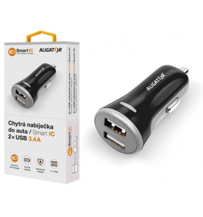 Chytrá nabíječka do auta ALIGATOR 3.4A, 2xUSB, smart IC, černá