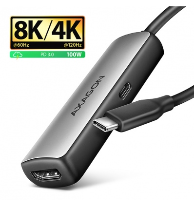 AXAGON RVC-HI8KPD, USB-C - HDMI 2.1 redukce / adaptér, 8K/60Hz, 4K/144Hz, HDR10+, PD100W