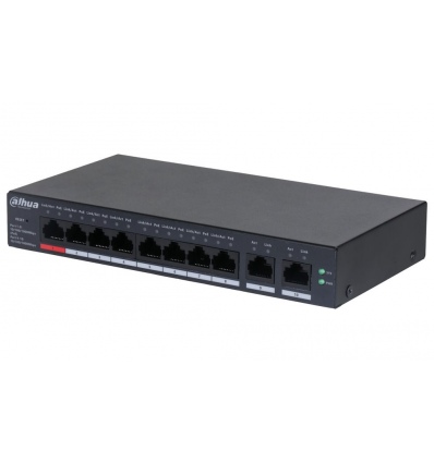 Dahua PoE switch 10x GbE, 1x PoE 90W 802.3bt + 7x PoE 802.3at, celkem PoE 110W, extend mód 10Mb@250m, cloud správa
