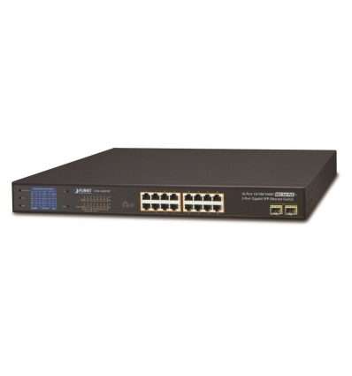 Planet GSW-1820VHP PoE switch, 16x1Gb + 2xSFP 1Gb, LCD, VLAN, extend mód 10Mb-250m, 802.3at 30/300W