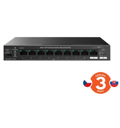 Tenda TEG1110PF-8-120W PoE AT switch 8xPoE 802.3af/at + Uplink RJ45 + SFP port, 110W, PoE+, fanless
