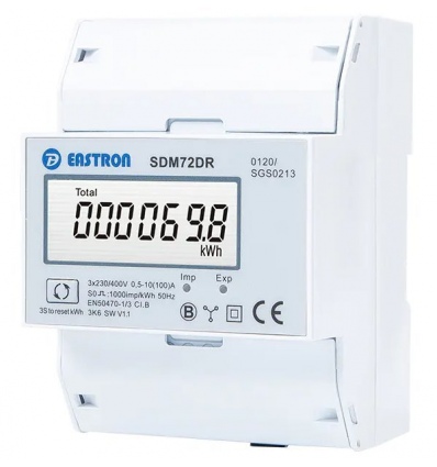 Eastron SDM72DR-MID, Multifunkční elektroměr, aktuální výkon, celková spotřeba, pulsní výstup, třífázový, 100A
