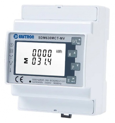 Eastron SDM630MCT-MV (NON-MID), 0,333mV vstup Modbus, RS485, třífázový, pulsní výstupy