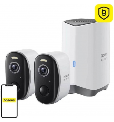 Baseus Venkovní kamera Security N1 Plus 2K (sada 2ks+centrální stanice) bílá