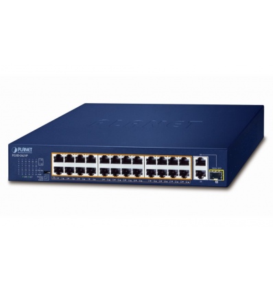 OPRAVENÉ - Planet FGSD-2621P PoE switch, 24x100M + 1x1Gb RJ45 + 1xSFP, PoE 802.3at 185W, extend mód 10Mb-250m
