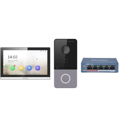 Hikvision DS-KIS607-S - Kit IP videotelefonu, dveřní stanice + bytový monitor + switch